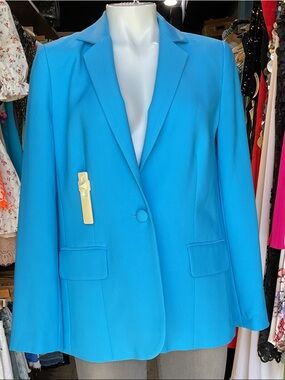 Frame Denim Bright Turquoise Single-Button Blazer
